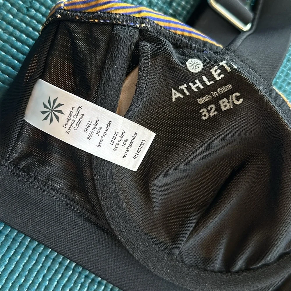 Athleta Capri Stripe Pura Bikini Top Underwire Black Coral Yellow 32B/C Swim